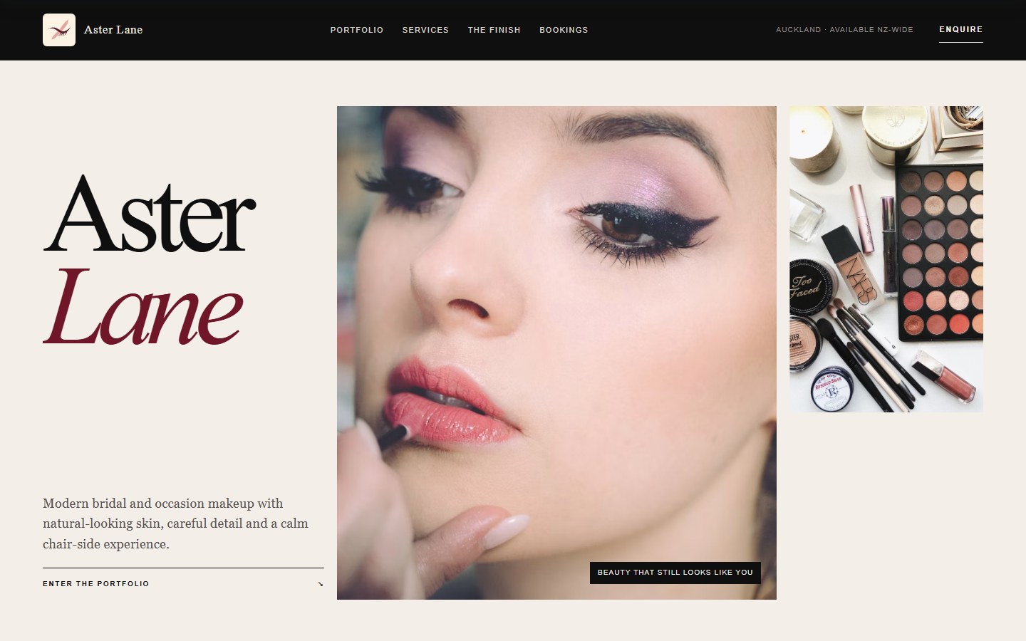 Makeup artist website concept homepage preview