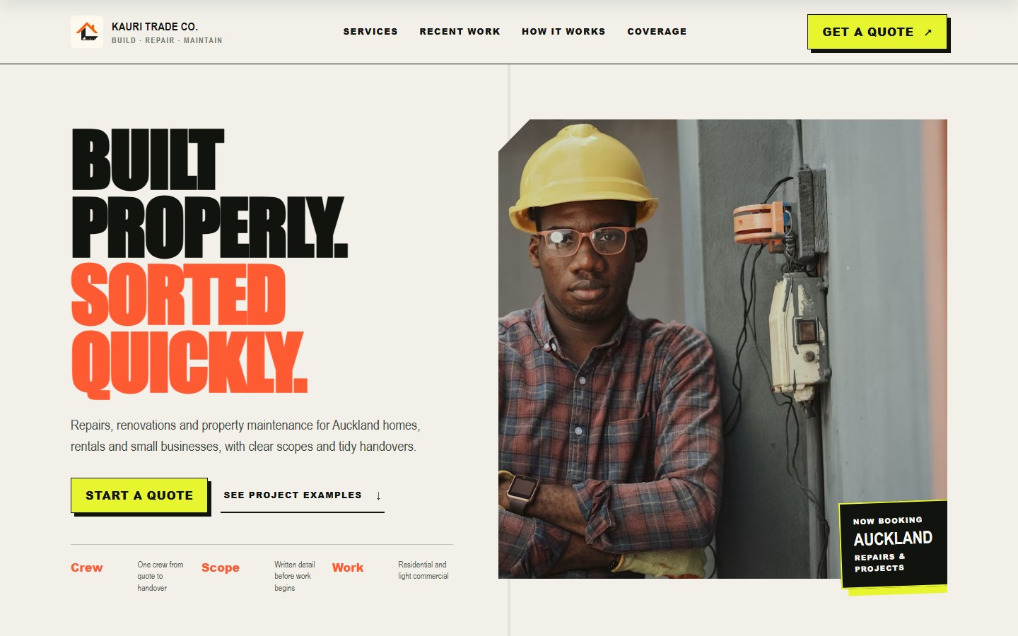 Tradie website concept homepage preview