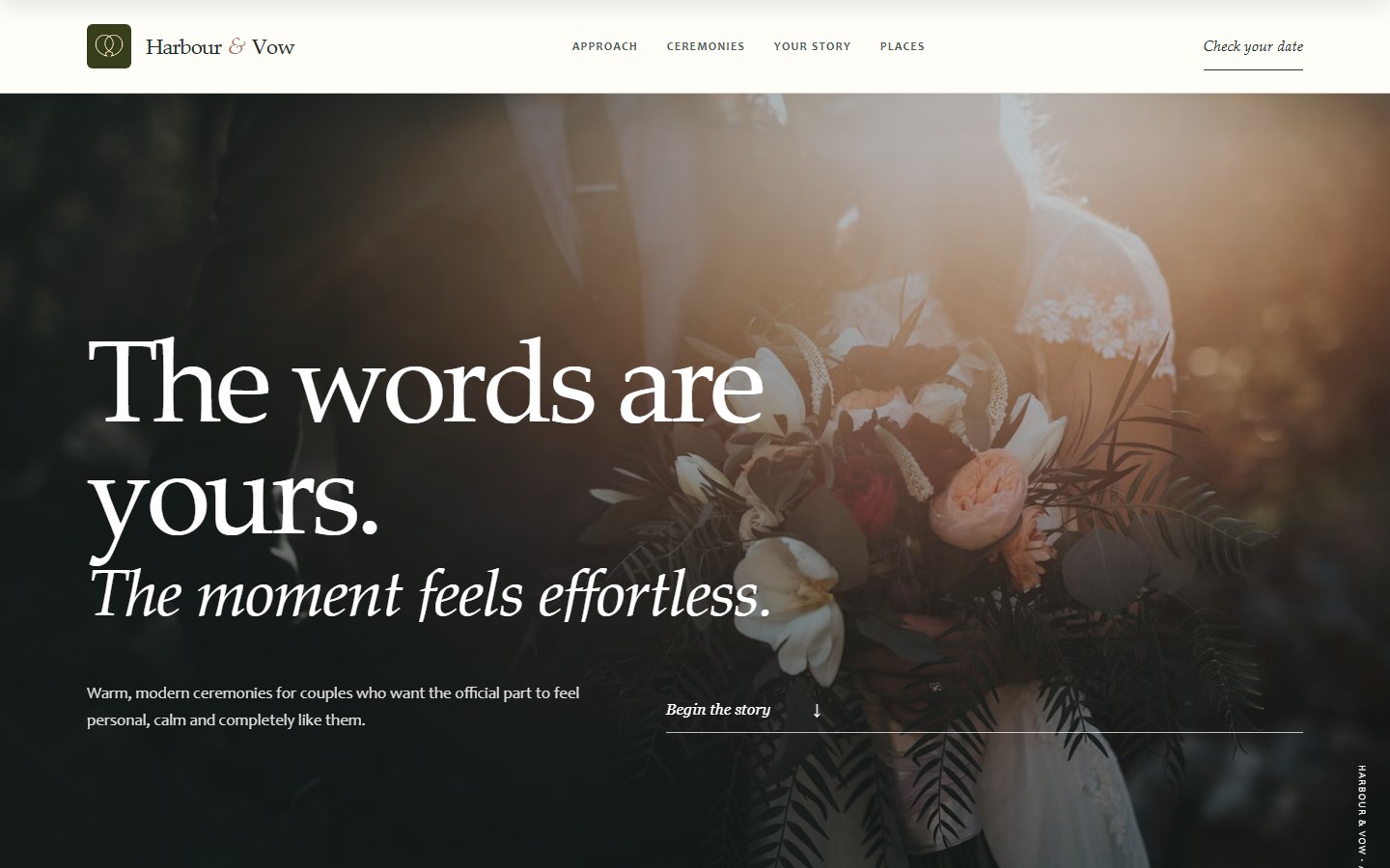 Wedding celebrant website concept homepage preview