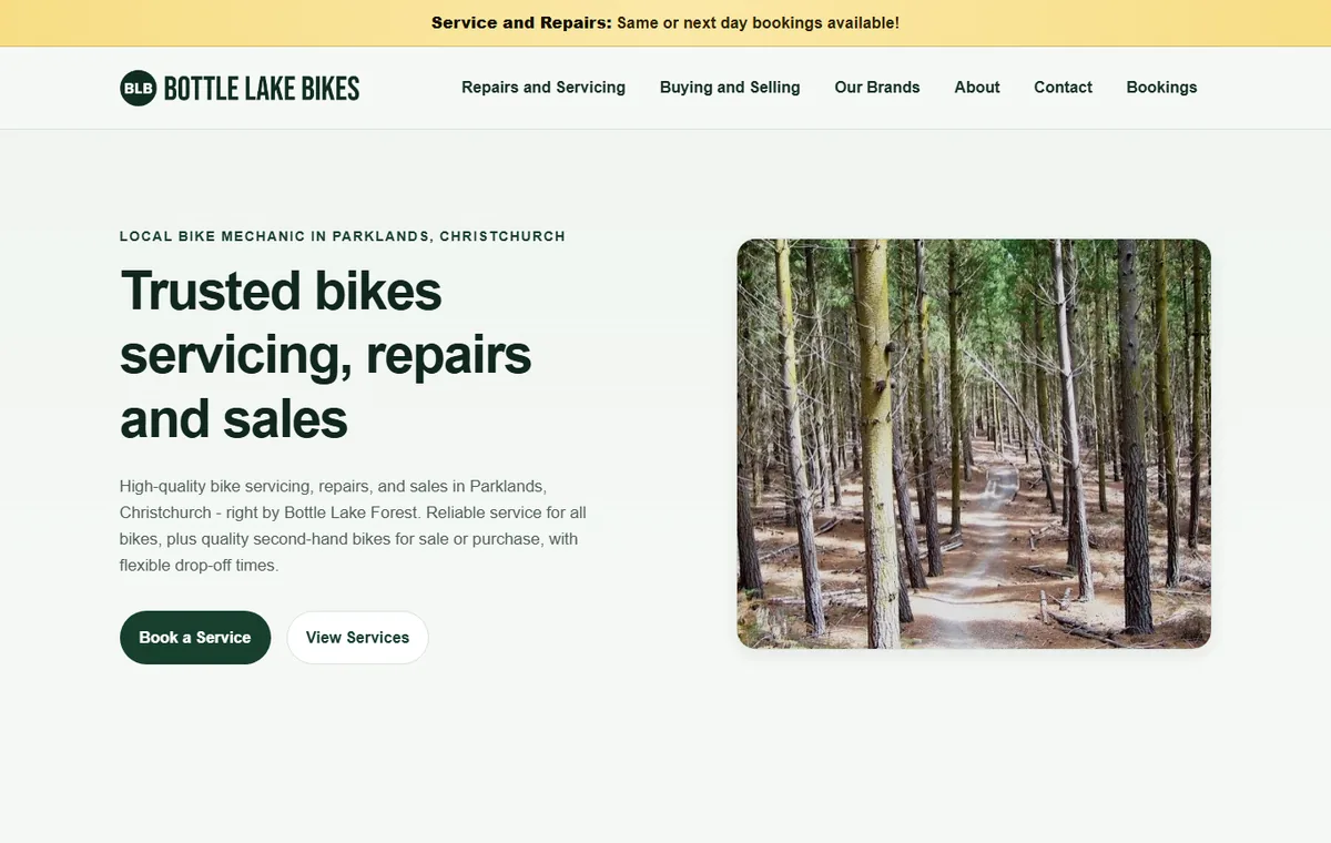 Bottle Lake Bikes live website homepage