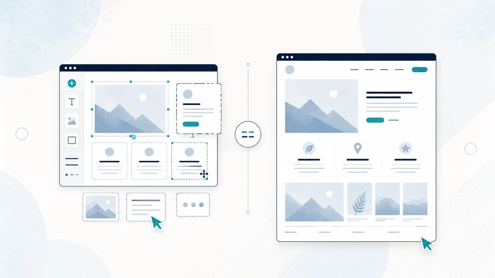 Wix DIY website builder and professional web designer comparison illustration
